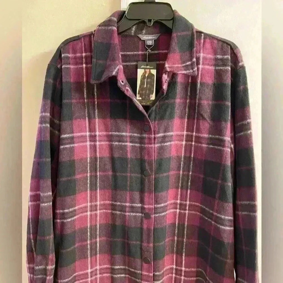 Eddie‎ Bauer brandywine plaid flannel shacket boyfriend fit XL NWT $119 - Picture 3 of 12